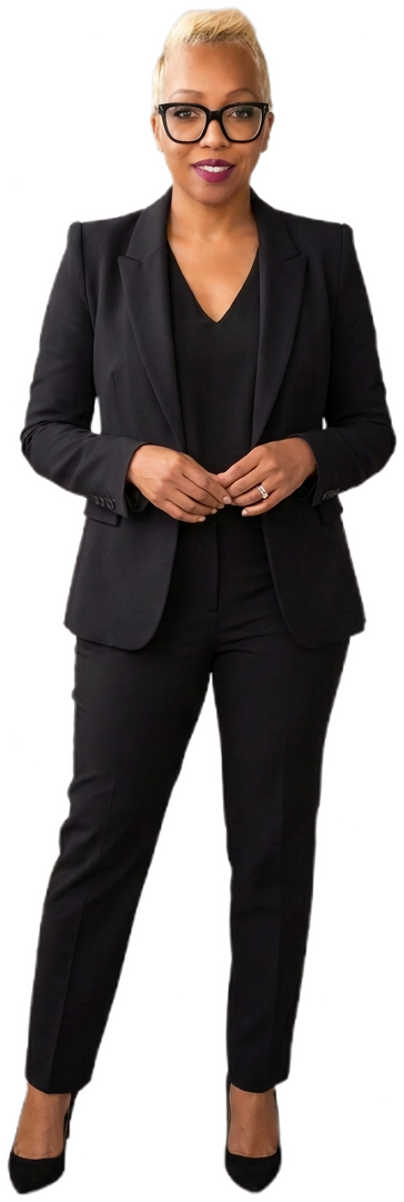 Kimberly Simon, author, in a black suit